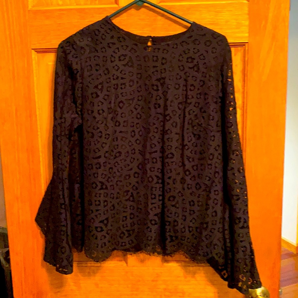 Black Lace Bell Sleeve Top Size Medium